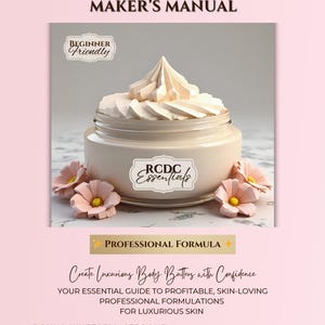 Puede incluir: Portada del libro "The Whipped Body Butter Maker's Manual" con un tarro de manteca corporal batida. La portada incluye el texto "Beginner Friendly" y "Professional Formula". El libro es de Donna Whetsell-Cerrone.
