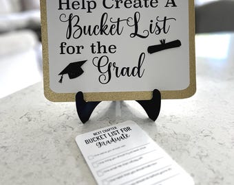 Bucket List For Grad -Graduate Bucket List Decoration - 2026 Grad Season Idea - 10x8 Sign with 25 note cards