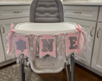 One Banner - Snowflake High Chair Banner - Winter ONEderland - Girl 1st Birthday - First Birthday Banner
