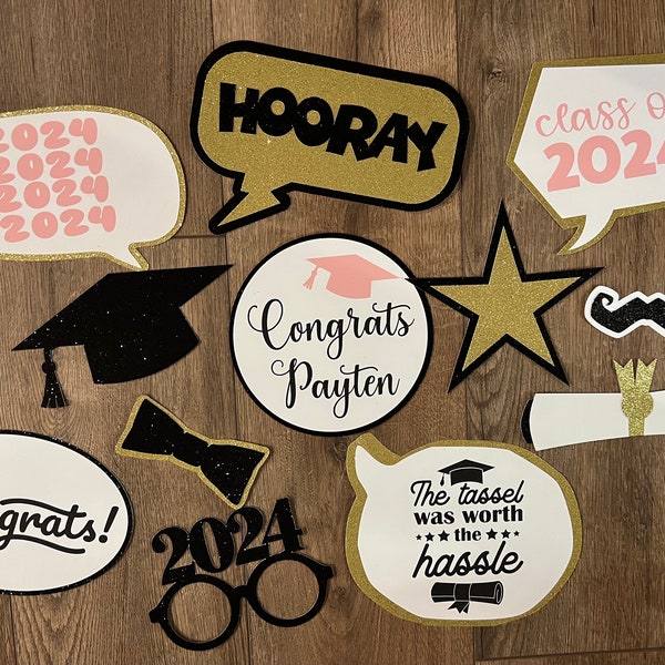 Party Photo Booth Props - Graduation 2024 - Graduation Party booth 12CT.