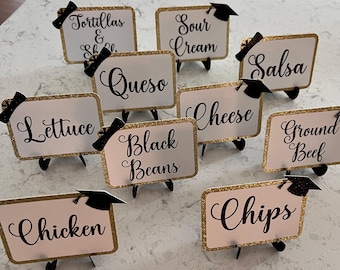 Taco Buffet Sign - Graduation Taco Bar -Graduation Party Favors -  Taco Buffet Signs - Taco labels with easels