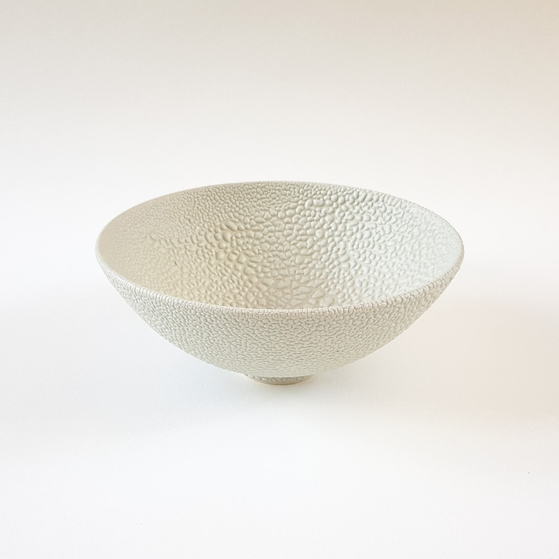 Hand-crafted Stoneware Bowl in a Bespoke Textured Dove Grey Bead Glaze