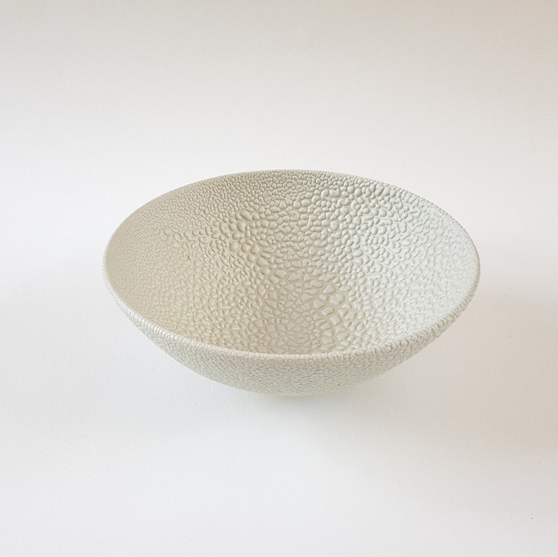 Hand-crafted Stoneware Bowl in a Bespoke Textured Dove Grey Bead Glaze