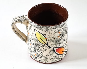 Hand Decorated Leaf Design Mug