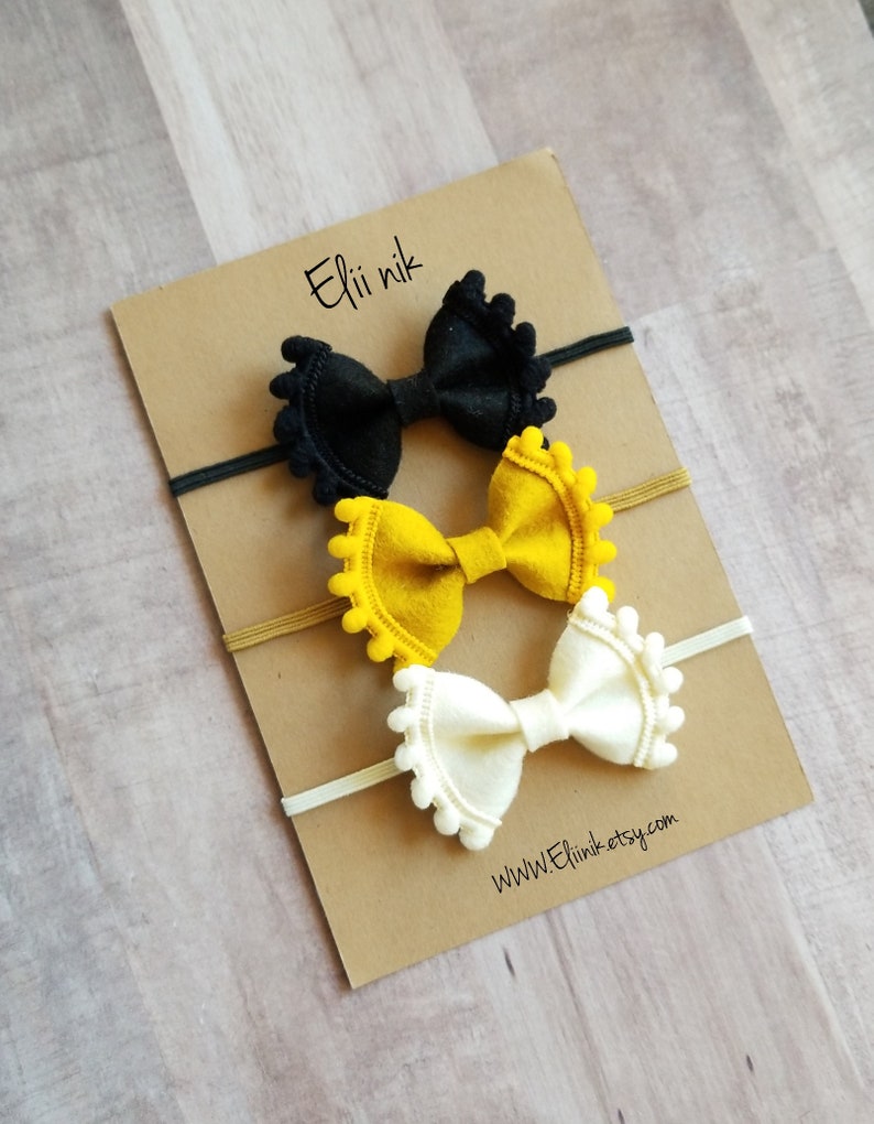 pom pom bow headband black bow headband pom pom bow baby headbands set baby girl headbands Newborn headband baby headband