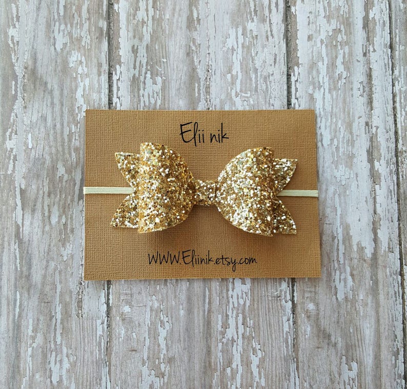 Gold Bow Headband Gold Glitter Bow Headband Lurge Bow Etsy
