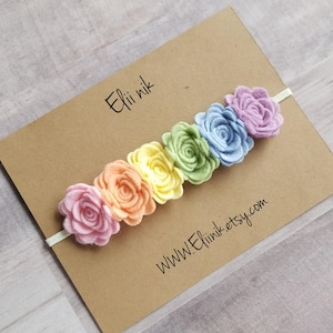 Diadema arcoíris para bebé, arcoíris pastel, diadema de flores, regalo para bebé, flor arcoíris para bebé, bebé arcoíris, diadema para recién nacido, conjunto arcoíris para bebé