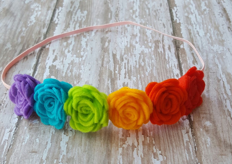 Rainbow Headband, Baby Headband, Flower Headband, Rainbow Flower Headband, Infant Headband, Newborn Headband, Felt Flower Headband image 4