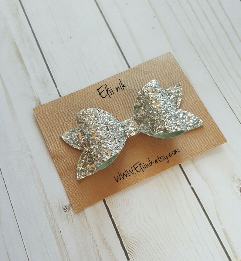 Silver Bow Silver Glitter Hair Clip Girl Bow Hair Clips Etsy