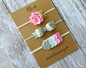 Baby Headband, Bow Headband, Baby Girl headband Set, Heart Headband, Felt Flower Headband, Flower Headband, Bow Headband, Newborn Headband