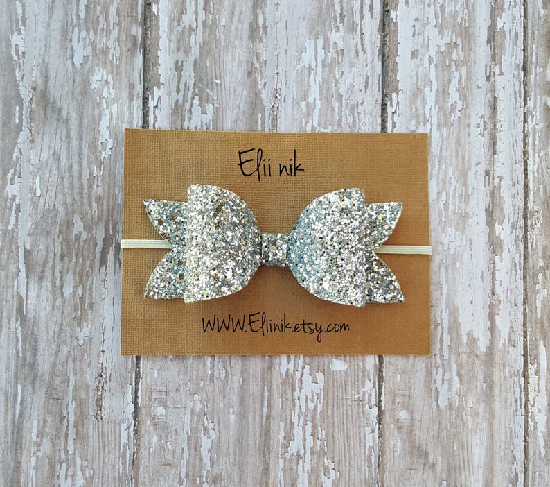 Silver Bow Silver Glitter Hair Clip Girl Bow Hair Clips Etsy