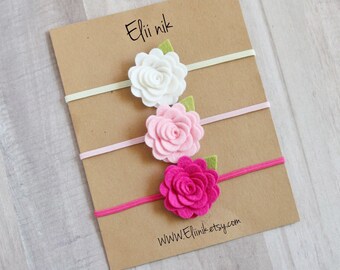 Baby flower headband , Flower Headband , pink Flower headband set, Infant headbands , Newborn headband set, felt flower headband