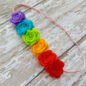 Rainbow Headband, Baby Headband, Flower Headband, Rainbow Flower Headband, Infant Headband, Newborn Headband, Felt Flower Headband image 3