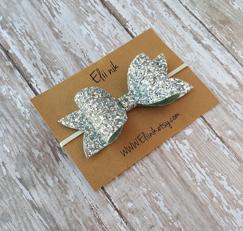 Silver Bow Silver Glitter Hair Clip Girl Bow Hair Clips Etsy