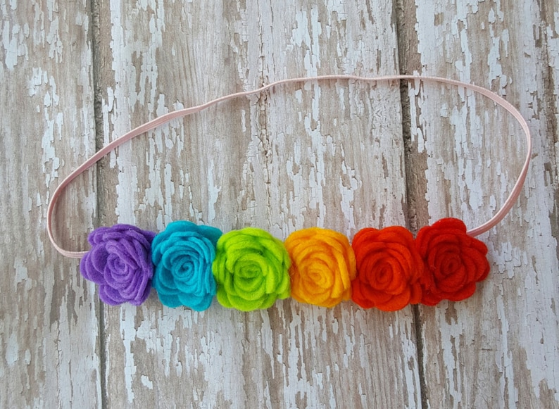 Rainbow Headband, Baby Headband, Flower Headband, Rainbow Flower Headband, Infant Headband, Newborn Headband, Felt Flower Headband image 2