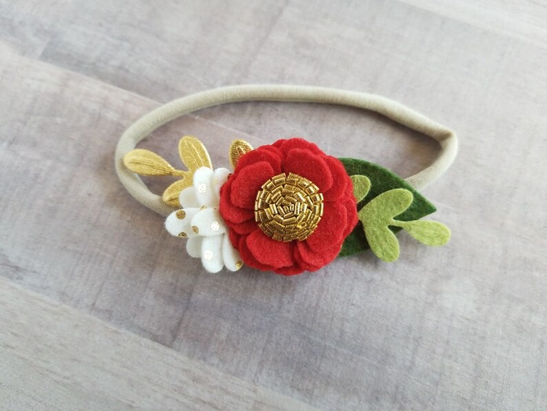 baby flower headband baby headband Christmas headband gold polka-dots headband gold flower headband Newborn headband