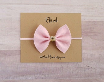 Baby headband, pinch bow headband, baby-girl bow headband, pastel pink bow headband, newborn headband, choose your color pinch bow