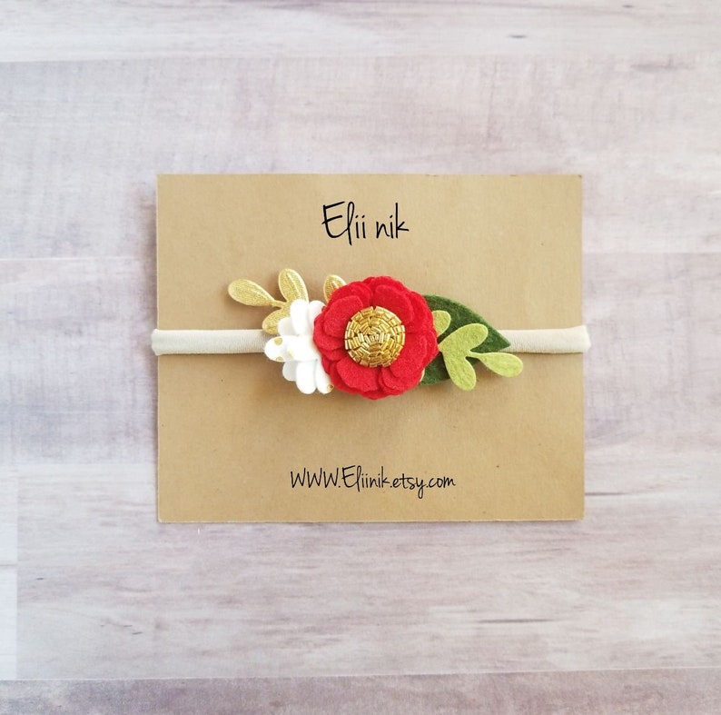 baby flower headband baby headband Christmas headband gold polka-dots headband gold flower headband Newborn headband