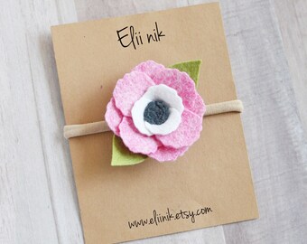 Baby Flower Headband, Baby Nylon Headband, Newborn Flower Headband, Baby Headband, Felt Flower Headband, Flower Headband, Baby Girl Bow