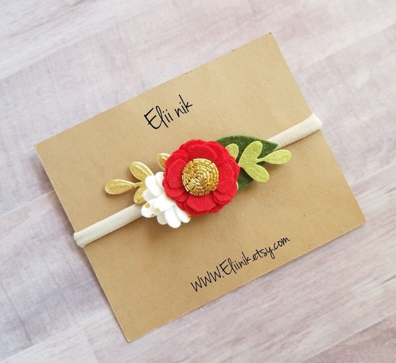 baby flower headband baby headband Christmas headband gold polka-dots headband gold flower headband Newborn headband