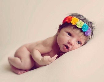 Rainbow Headband, Baby Headband, Flower Headband, Rainbow Flower Headband, Infant Headband, Newborn Headband, Felt Flower Headband