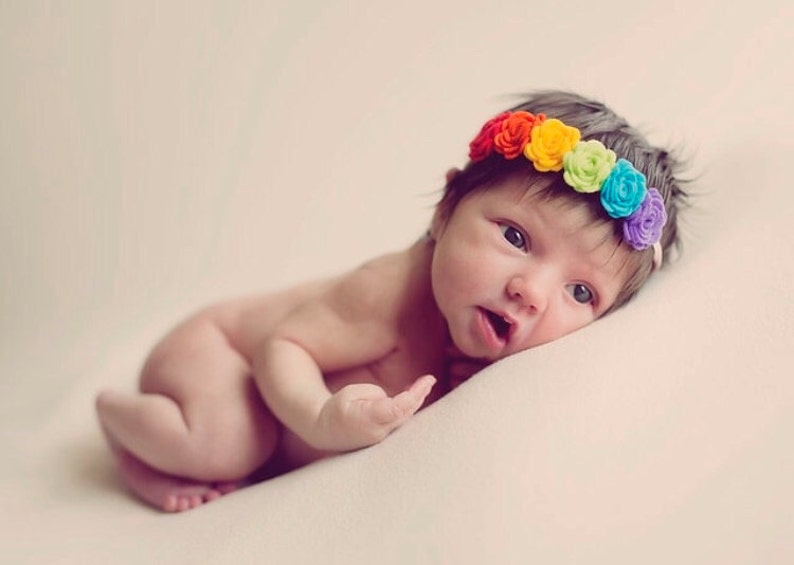 Rainbow Headband, Baby Headband, Flower Headband, Rainbow Flower Headband, Infant Headband, Newborn Headband, Felt Flower Headband image 1