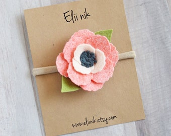 Baby Flower Headband, Baby Nylon Headband, Newborn Flower Headband, Baby Headband, Felt Flower Headband, Flower Headband, Baby Girl Bow