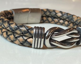 Stainless Steel Infinity Knot leather magnetic bracelet