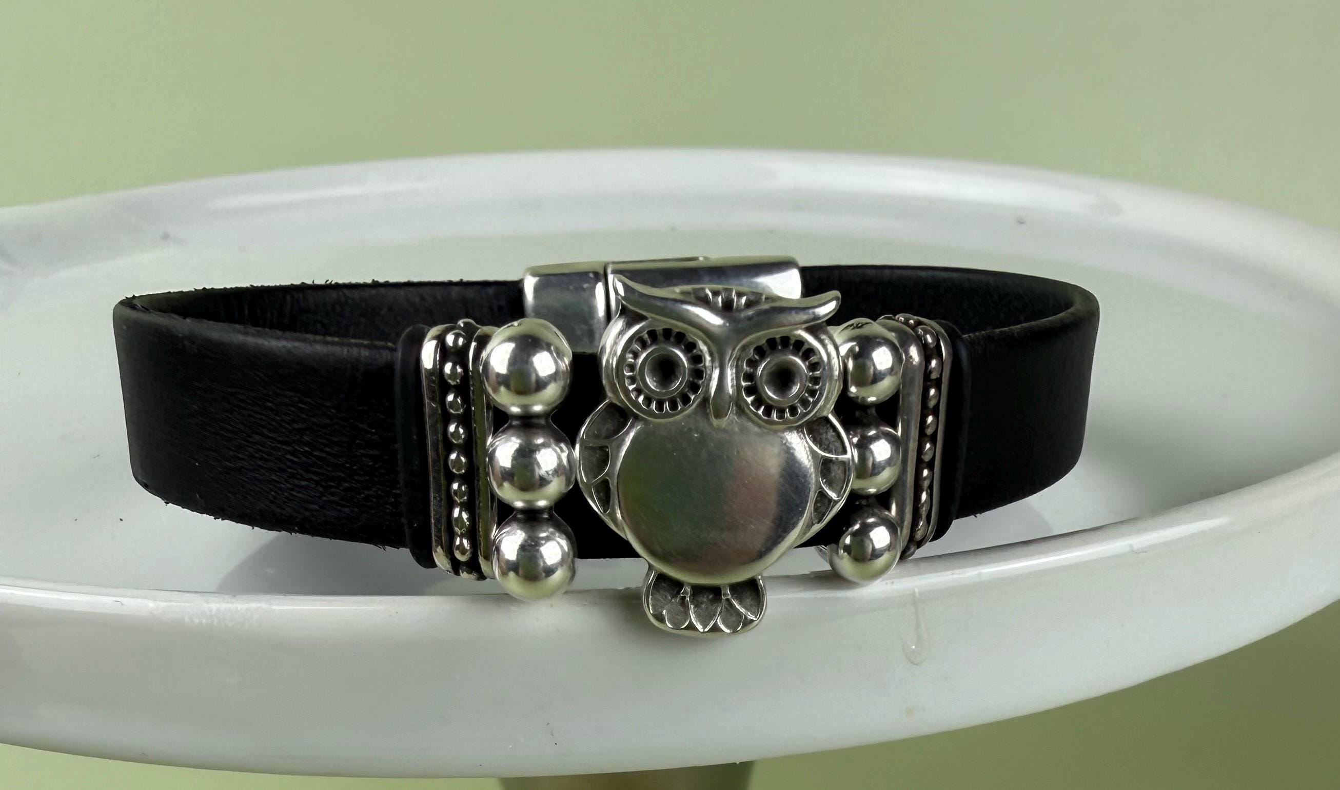 owl magnetic closure leather bracelet