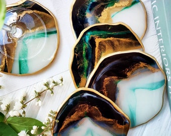 Agate coasters, Resin Agate Geode Coasters, agate style coasters, Drink Ware, Tea Coffee Table, Ware Coaster, Sets of Floral Coaster Boho