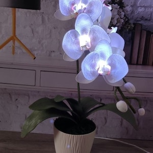 Große Blumenlampe, Orchideenstehlampe, leuchtende Blume, Schlafzimmerstehlampe, weiße Orchidee, Originalblumenlaterne, Phalaenopsis Nachtlicht