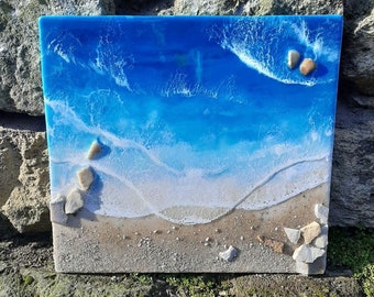 Custom original sea painting, Sea beach resin art painting, 3D seascape,Resin Art, Epoxy original painting,Abstract Art, Epoxy Art On Canvas