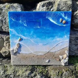 Aangepaste originele zee schilderij, Zee strand hars kunst schilderen, 3D zeegezicht, Hars Kunst, Epoxy originele schilderij, Abstracte Kunst, Epoxy Kunst op Canvas