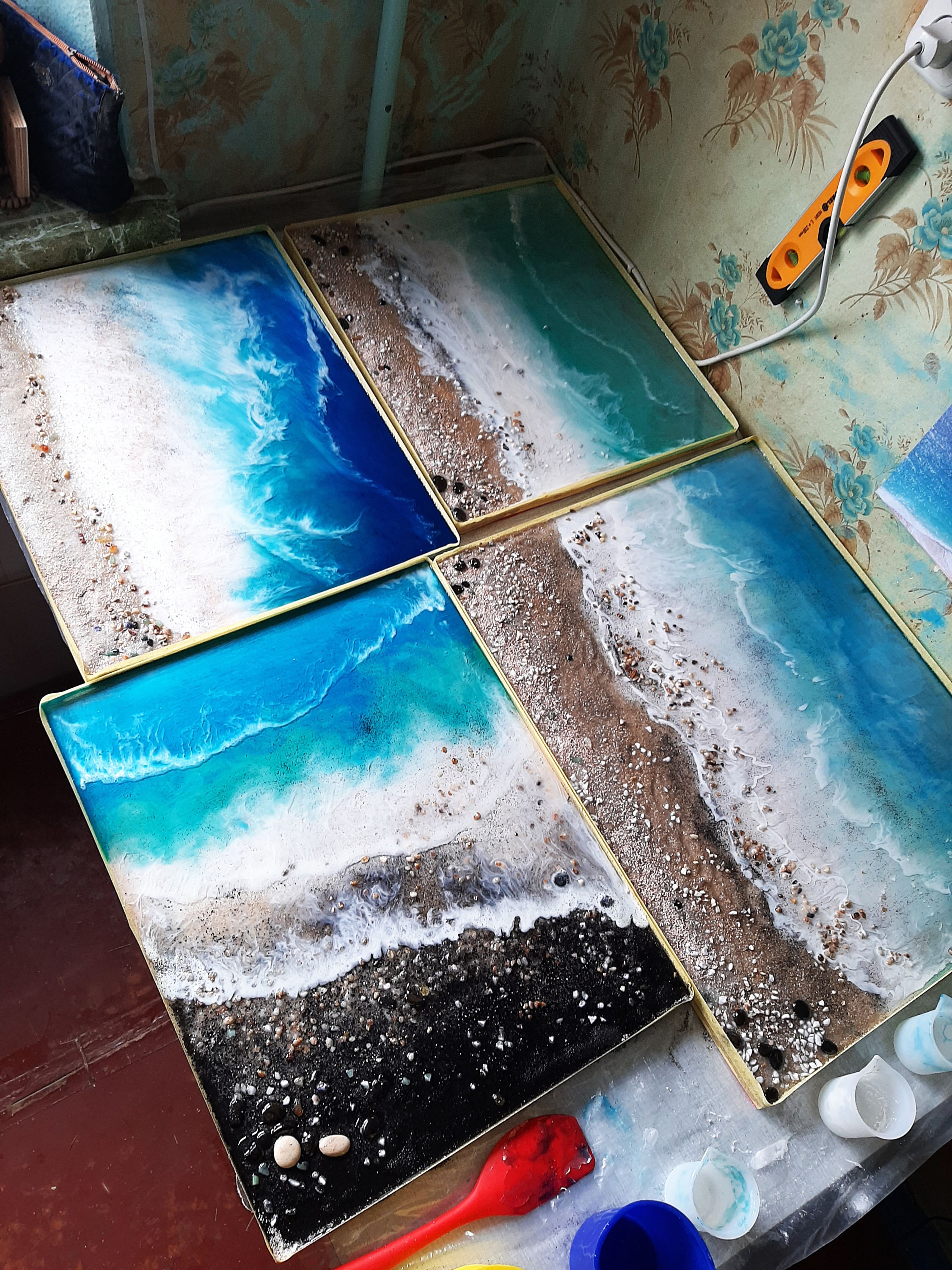 Hand Painted Painting, Ocean Resin Art, 3D Resin Seascape, Resin Beach