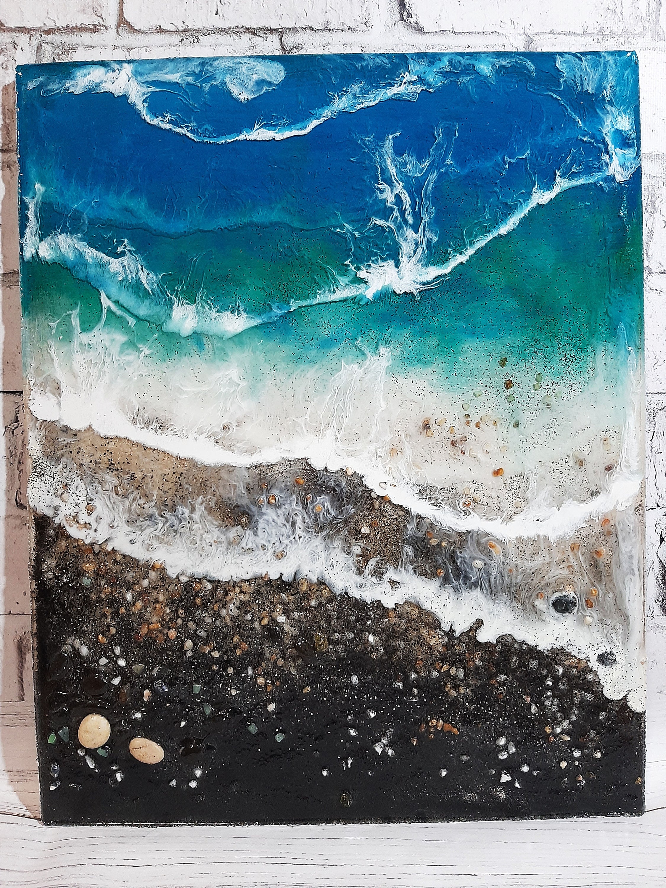 Hand Painted Painting, Ocean Resin Art, 3D Resin Seascape, Resin Beach Art, Original Seascape