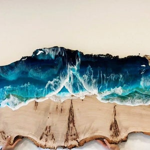 Large Live edge, Ocean resin art,epoxy painting,epoxy resin wall art large,resin beach picture, Resin art painting, geode resin art