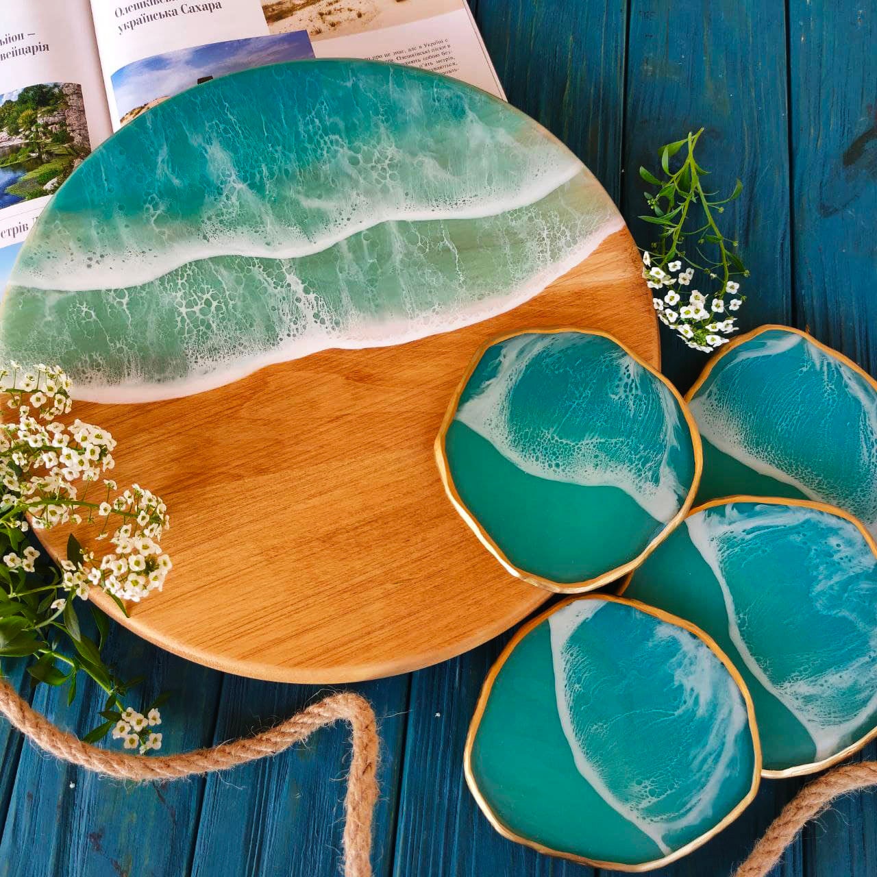 Ocean Resin Coasters, Epoxy Resin Art, Beach Wave Coasters, Ocean
