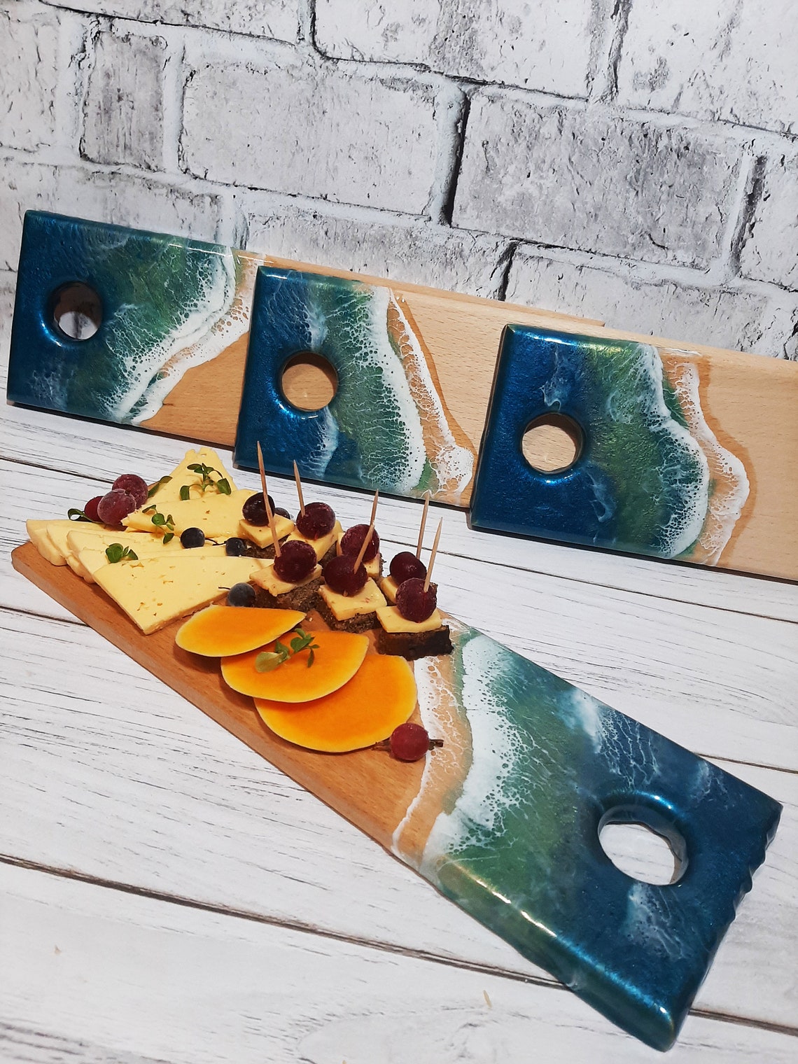 Board Made With Epoxy Resin Wood Cutting Cheese Poured Resin Etsy