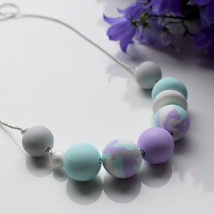 Mint Statement necklace, Violet Chunky necklace, Geometric bead necklace, Pastel jewelry, Urban minimalsit necklace, Modern Mint necklace,