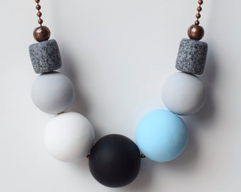 Copper beaded necklace, Blue necklace, Unique chunky necklace, Modern bead necklace, Urban necklace, Statement necklace, Copper jewelry