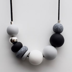 Gray Statement necklace, Black and White necklace,  Statement bead necklace, Modern Chunky necklace, Polymer Clay necklace, Gift for her mum