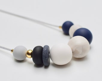 Modern beaded necklace, Navy Statement necklace, Blue ball necklace, Blue bead Necklace, Navy Chunky necklace, Navy 24K gold plated necklace