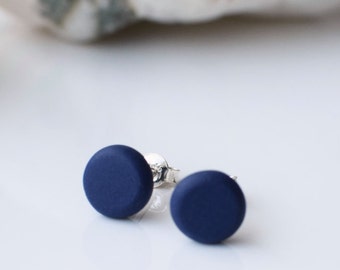 Navy Blue studs, Minimalist Blue earrings, Matte Navy studs, Beaded Round studs, Blue post earrings, Navy stud earrings, Simple stud earring
