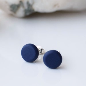 Navy Blue studs, Minimalist Blue earrings, Matte Navy studs, Beaded Round studs, Blue post earrings, Navy stud earrings, Simple stud earring