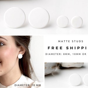 White studs, matte white earrings, small round earrings, matte white studs, disk earrings, white stud earrings, ball earrings, posts studs image 1