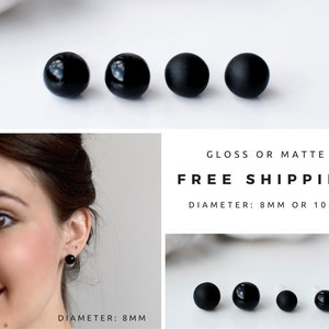 Black studs, Matte black earrings, Earrings for men, Unisex, Matte black studs, Round studs, Black stud earrings, Mens earrings, Ball studs