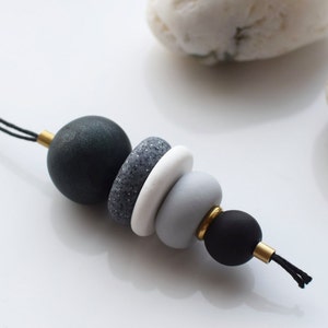 Modern Bead necklace, Black Pendant necklace, Long Ball necklace, Hanging jewelry, Polymer Clay jewelry, Beaded Minimalist necklace, Gift