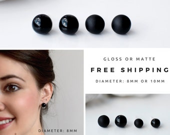 Black studs, Matte black earrings, Earrings for men, Unisex, Matte black studs, Round studs, Black stud earrings, Mens earrings, Ball studs