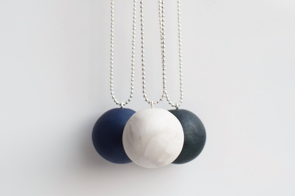 Modern Pendant Necklace White Ball Necklace Polymer Clay Etsy