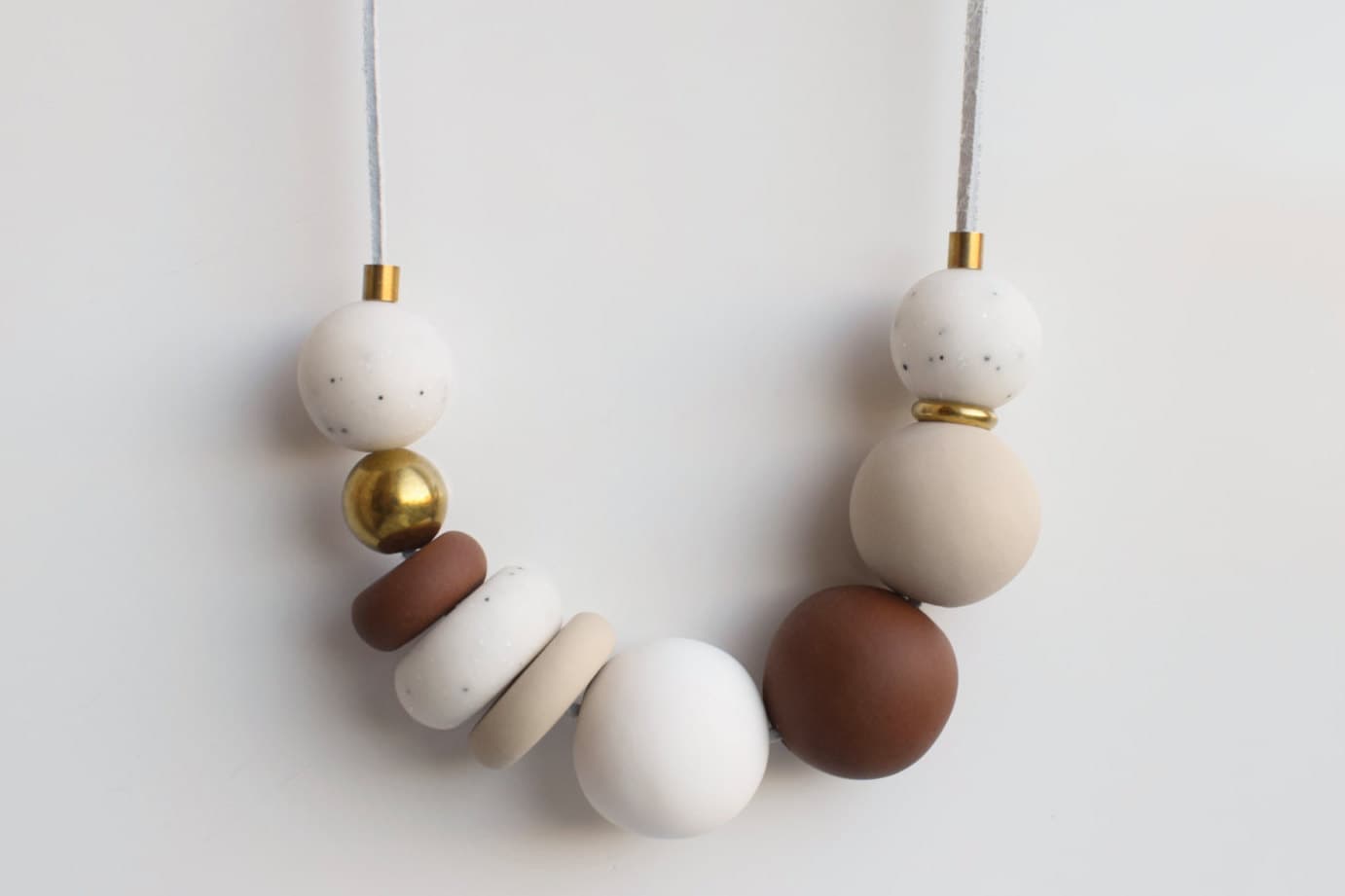 Brown Statement necklace, Minimalist bead necklace, Brown Modern chunky necklace, Fashion jewelry, Brown bead necklace Polymer Clay necklace